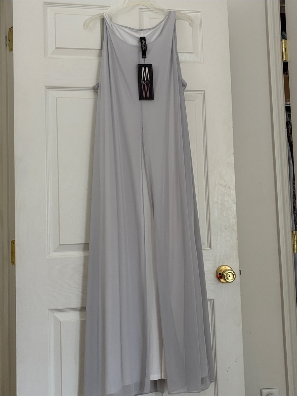 MarlaWynne Light Gray Sleeveless dress and shear overlay.